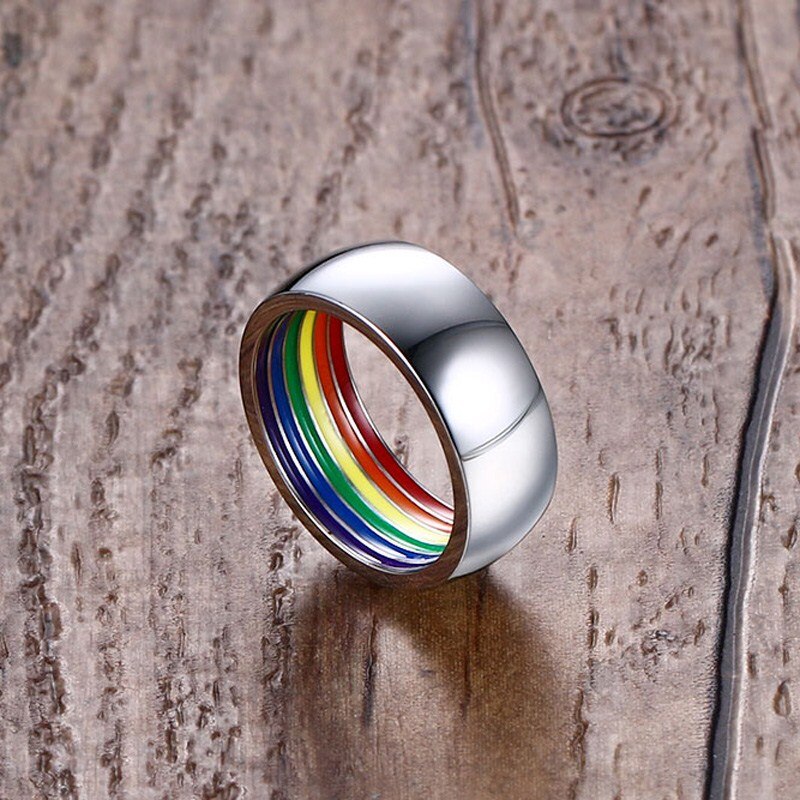 Innvendig regnbue lgbt ring for menn rustfritt stål bryllup band ring 8mm brede gay pride smykker