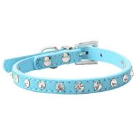 Crystal Rhinestone Cattle Cashmere Pet Collars Animals Dogs Cat Adjustable Collars Leads Pets Supplies Suede Crystal Cat Collar: Sky Blue / XXS