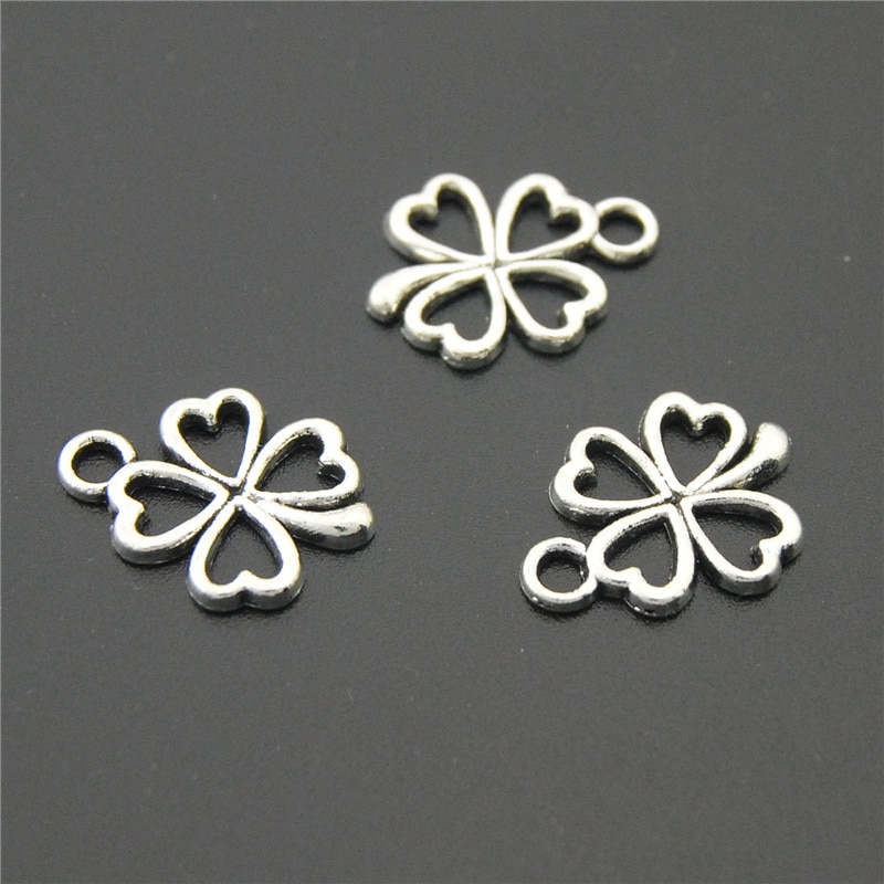 60Pcs Zilver Kleur Alloy Lucky Klavertje Vier Bedels Kralen Fit Armband Diy A2225