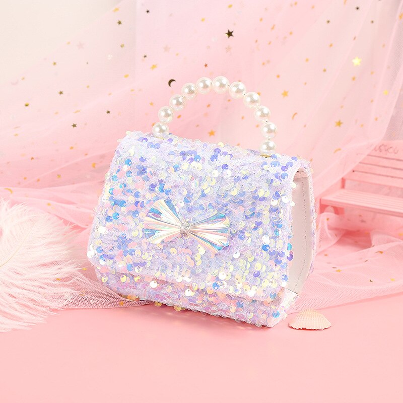 Koreanische freundlicher Mini Geldbörsen und Handtaschen Nette Shinny Pailletten Mädchen Umhängetasche Baby Geldbörse Party Hand Tasche: Weiß