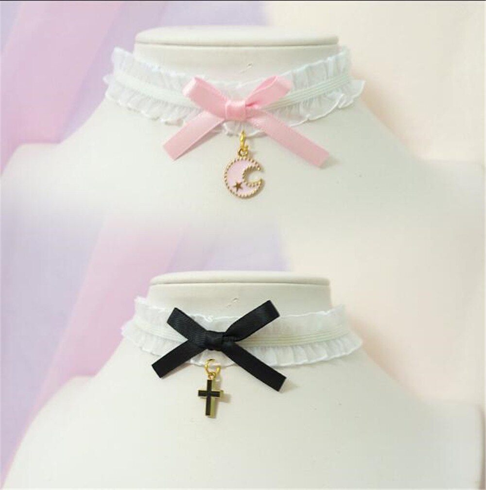 Süße kreuz anhänger bownot Halsband Harajuku Nette Lolita Band Kette Cosplay Frauen Halskette B972