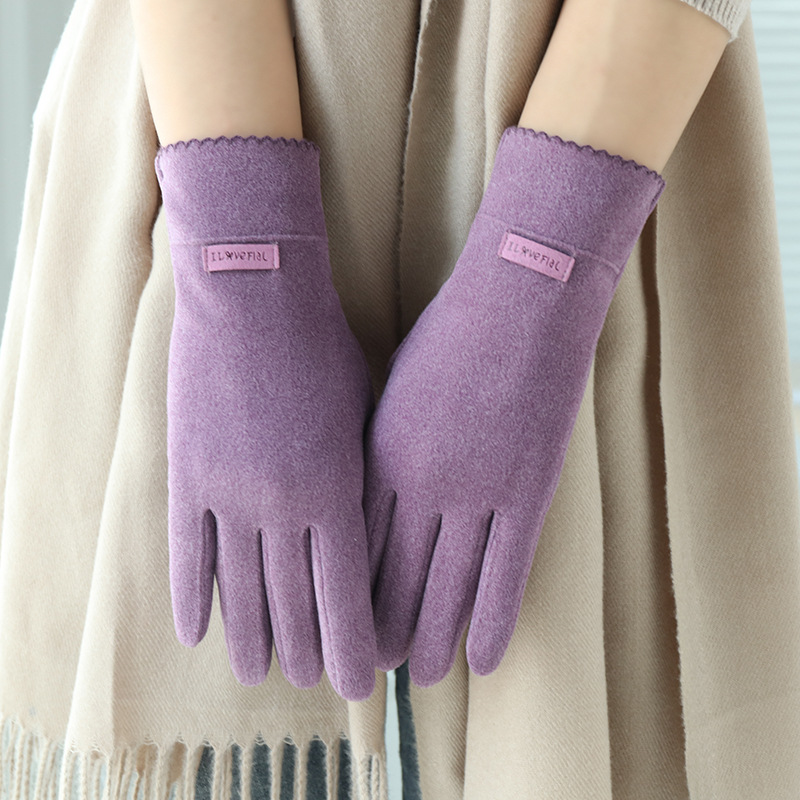 Grace Lady Gloves Women Winter Vintage Touch Screen Warm Windproof Cycling Driving Full Finger Glove Mittens G058: Purple