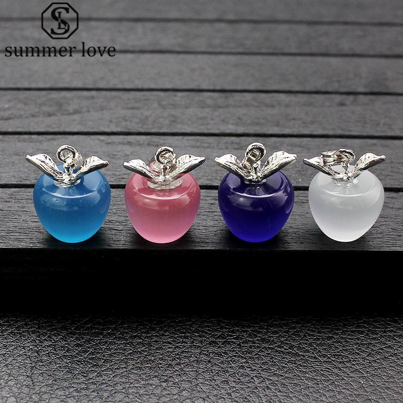 4 Colors Red White Faux Opal Apple Shape Pendant Diy Necklace Charms Without Chain for Girl Jewelry 2Pcs