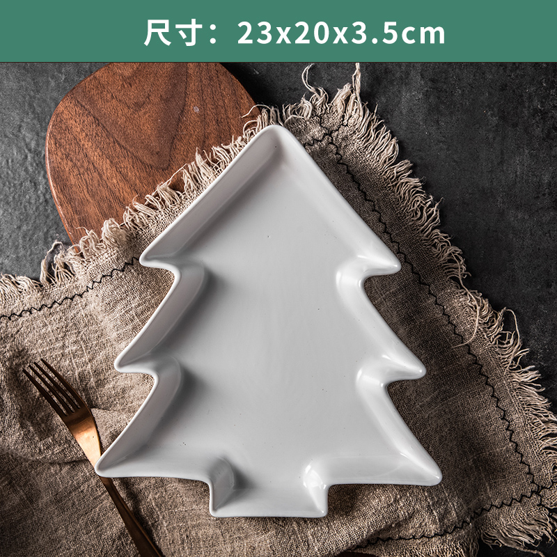 Christmas Tree Plate Ceramic Tableware Profiled Matte Breakfast Fruit Salad Dessert Western Plate Restaurant Kitchen Tableware: F-large