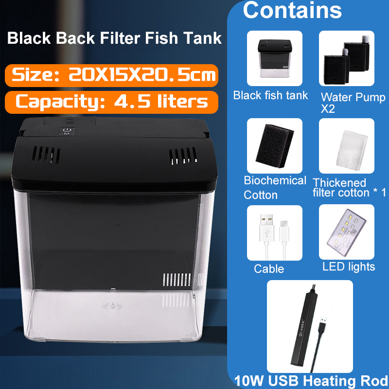 Aquarium Klein Mini Aquarium Thuis Vis Aquarium Zelfcirculerend Terugfilter Met Verlichting En Golfpompen Aquarium Kits: Marineblauw