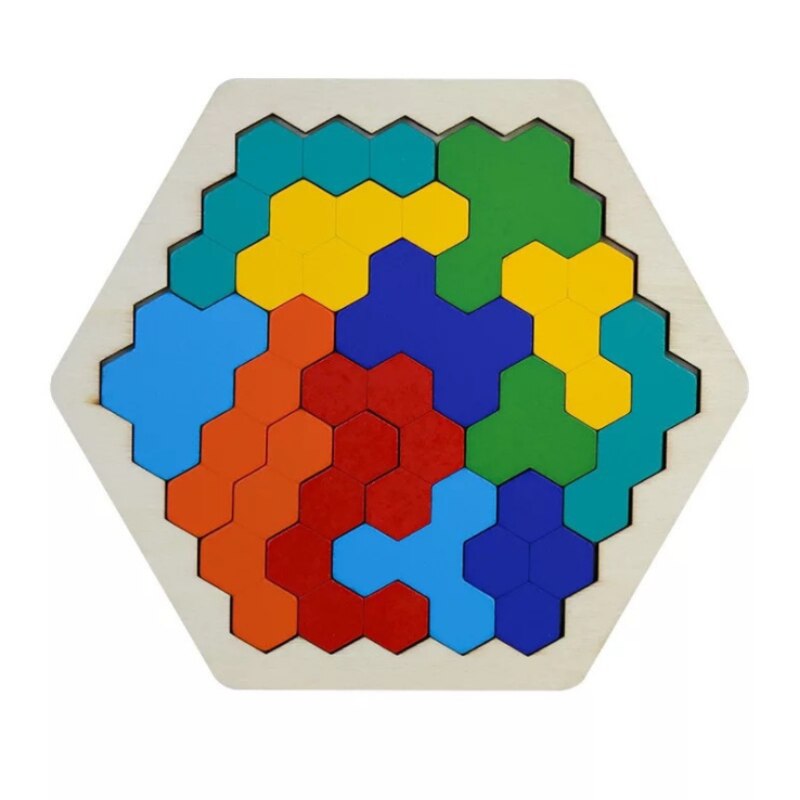 Rompecabezas de madera Hexagonal geométrico para niños, puzle de desarrollo intelectual, diversión, visión en Color, educativo, Toy3D, educativo: NO.3251