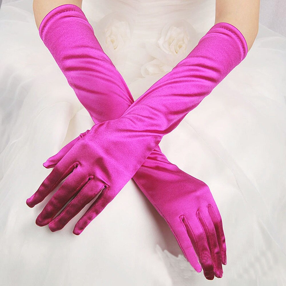 Womens Satin Long Gloves Opera Evening Party Prom Gloves Stretch Satin Gloves Gloves banquet guantes mujer elegante: Hot Pink