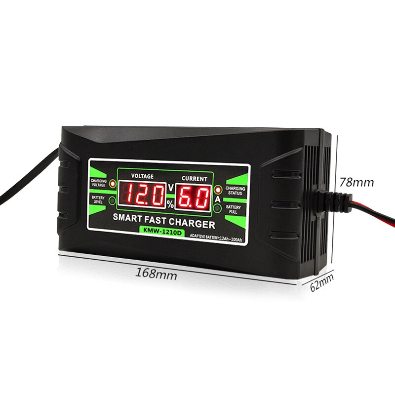 Full Automatic Car Battery Charger 90V To 260V To 12V 6A Intelligent Fast Power Charging Wet Dry Lead Acid Digital LCD