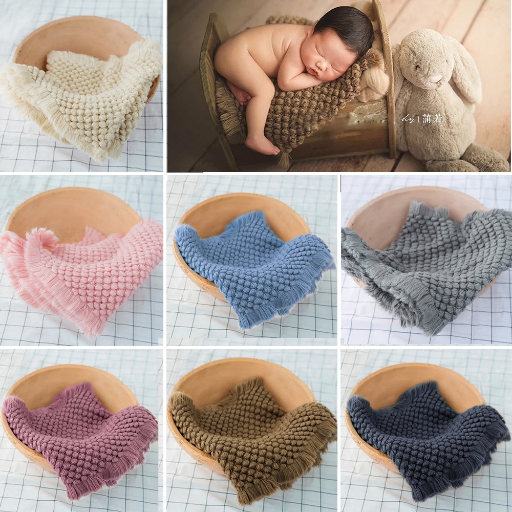 Newborn Baby Photography Props Baby Photo Costume Infant Knitted Cotton Wrap Nursling Soft Blanket Dress Up For Boy Girl Quilt