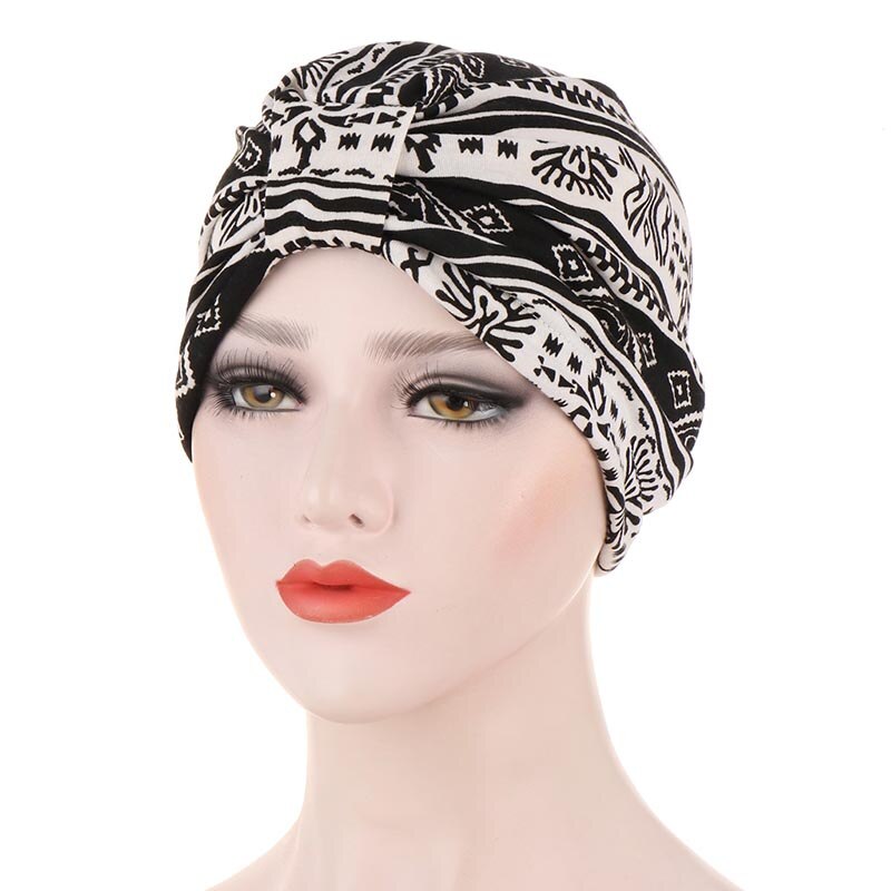 Vintage tørklæde pure block blomsterprint turban hat bohemia india hat muslimsk tørklæde kasket hårtilbehør: 08