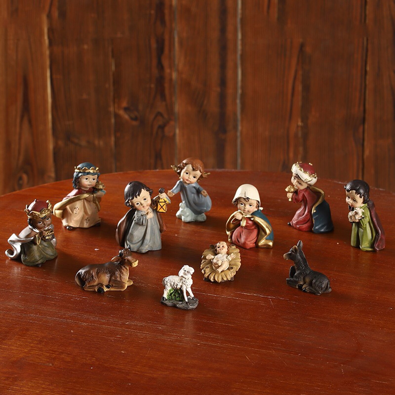 Resin Statue Nativity Set Xmas Crib Statue Baby Hand Painted Manger Miniatures Ornaments Festival