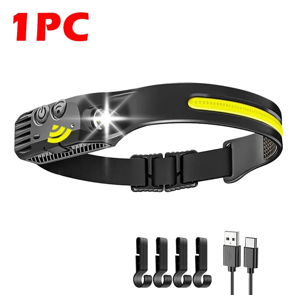USB Rechargeable LED Sensor Headlamp XPE+COB Headlight Led Head Torch Camping Search Light Head Flashlight for Fishing Lantern: Blue