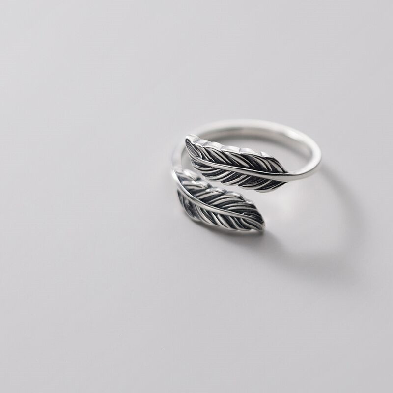 Anelli regolabili con piume in argento sterling 925 per le donne Accessori per gioielli di qualità di lusso da sposa vintage con