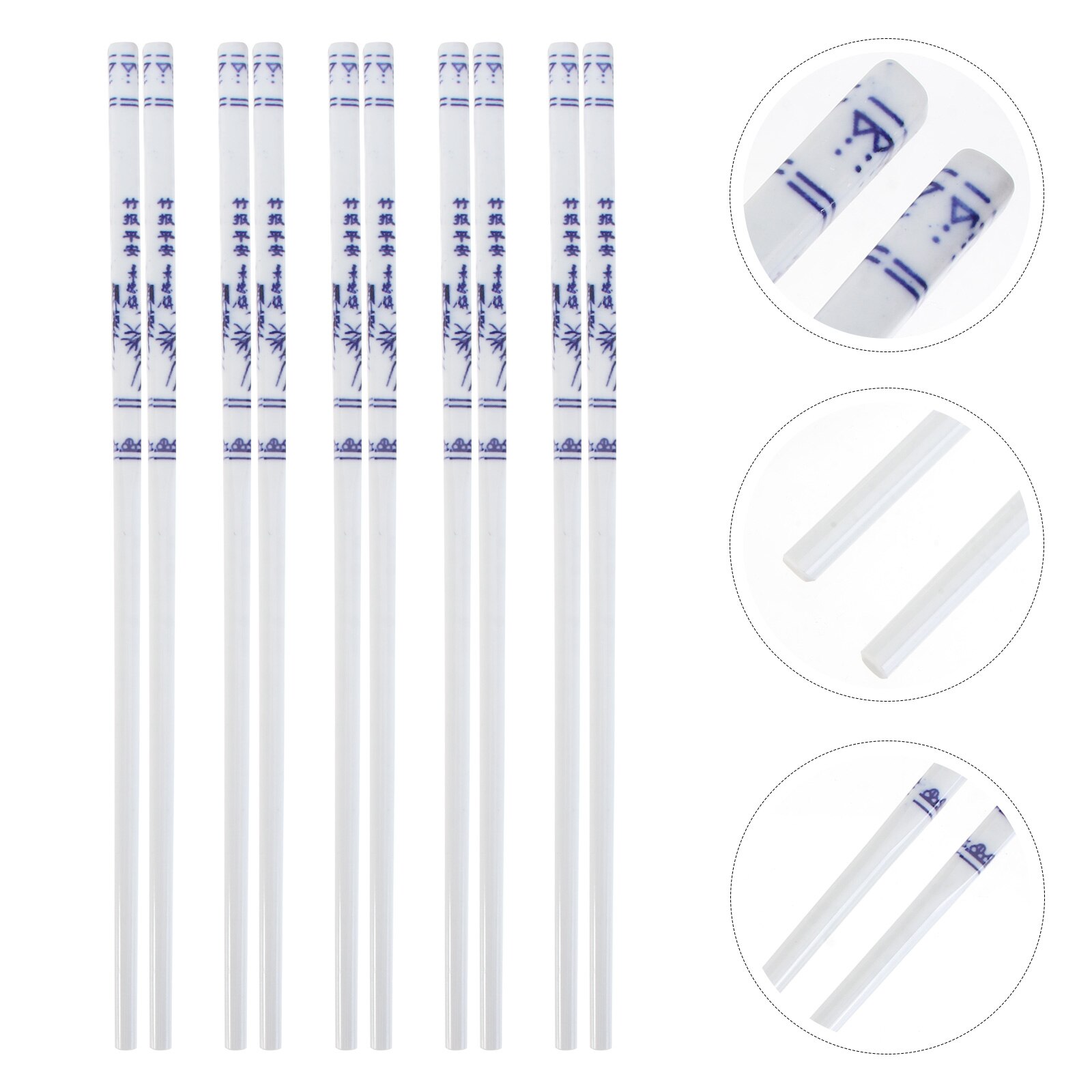 5 Pairs Blue and White Porcelain Chopsticks Ceramic Long Chopsticks Chinese Tableware for Home Restaurant (Random Pattern)