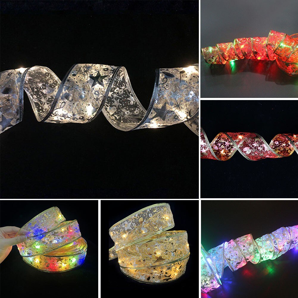 10m LED Ribbon Christmas String Light Christmas Tree Topper Bow Ribbon Decor Home Decorations Lights Lighting Strings