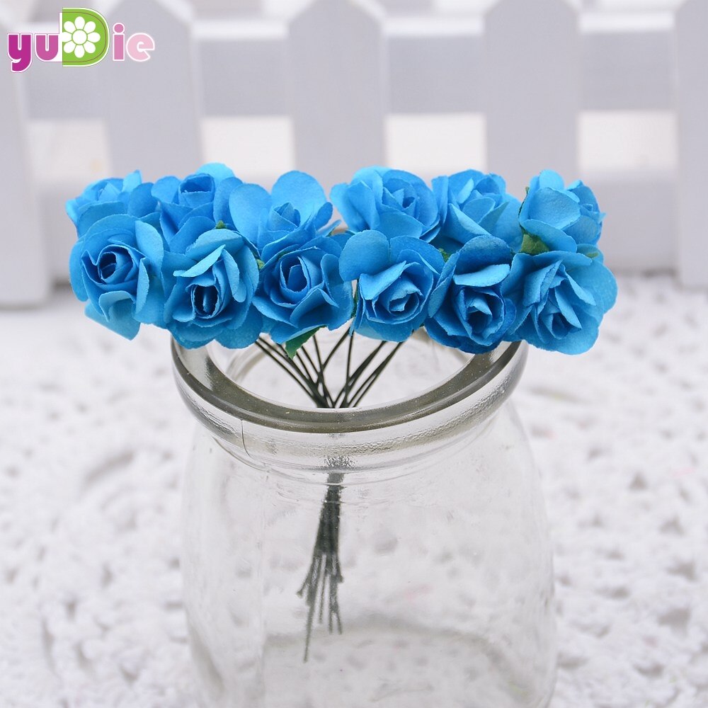 12 stk/parti 1.5cm mini papir rose blomster bukett bryllup dekorasjon papir blomst til gjør-det-selv scrapbooking blomster papir billige blomster: Blå