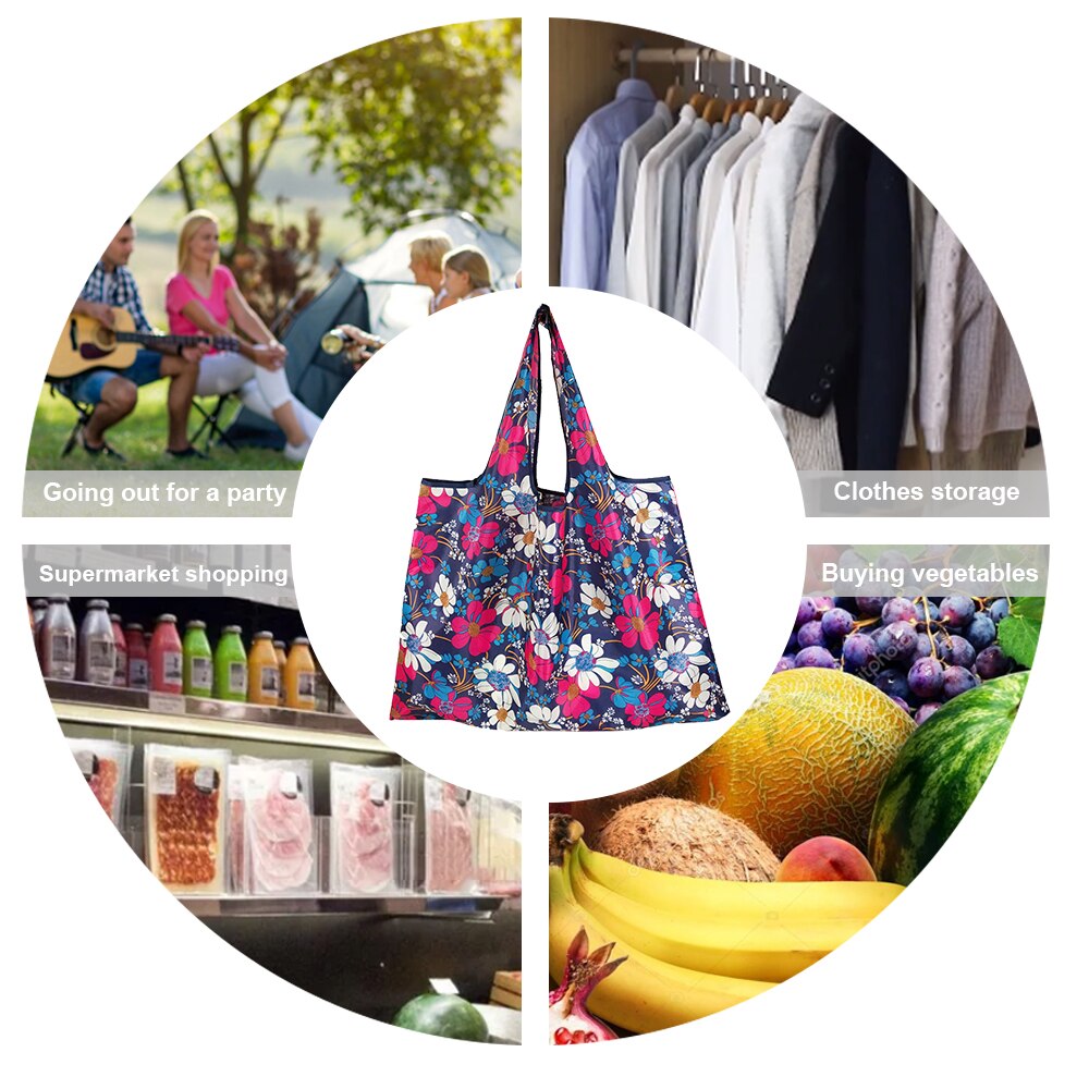 Foldable Shopping Bags Eco Reusable Storage Bags Cartoon Animal Floral Fruit Pattern Sundries Organizer Bags 56x46cm 1PC