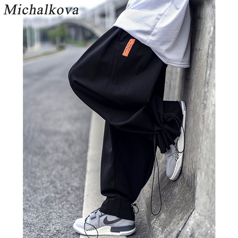 Cordón de gran tamaño ropa de hombre Pantalones Haren pantalones Hip hop punk de Harajuku oscuro ropa de calle con cintura elástica pantalón michalkova