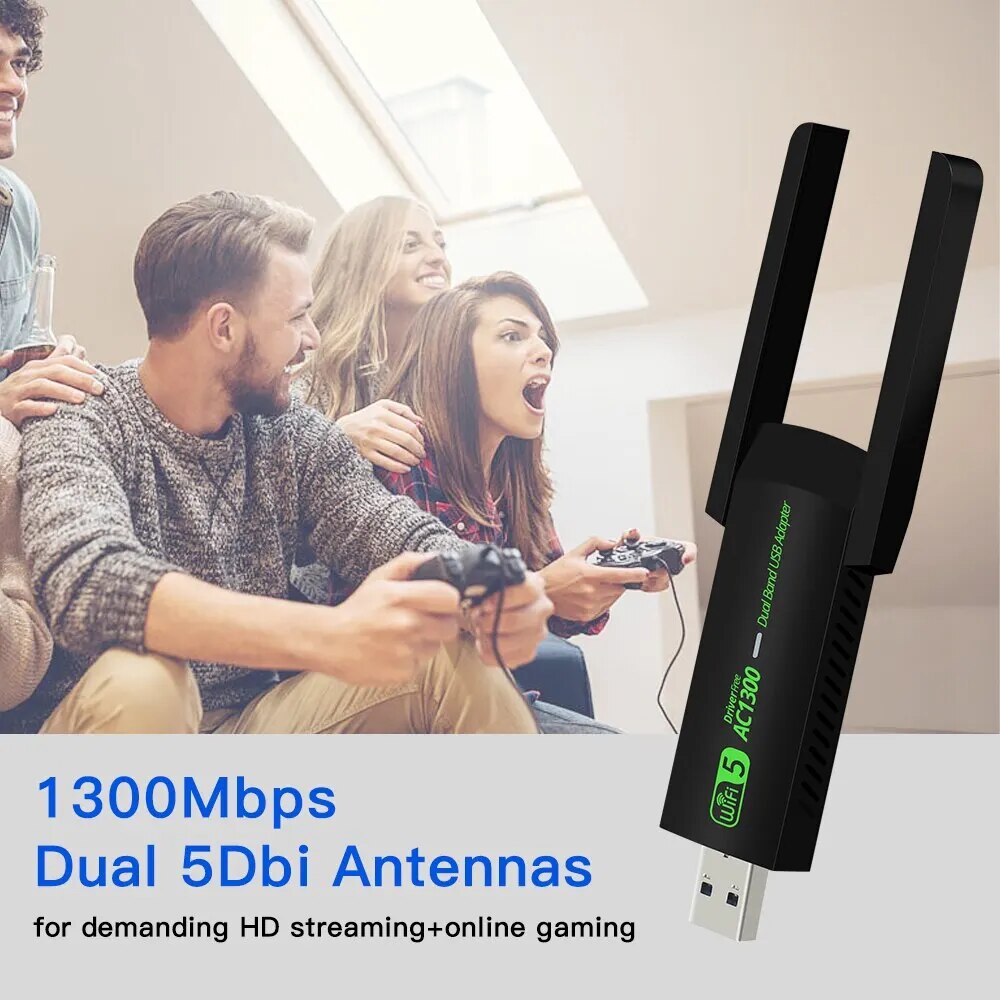 1300Mbps WiFi USB Adapter Dual Band 2.4G/5Ghz Wi-Fi Dongle 802.11AC Krachtige Antenne Draadloze Ontvanger voor PC/Laptop Driver Gratis
