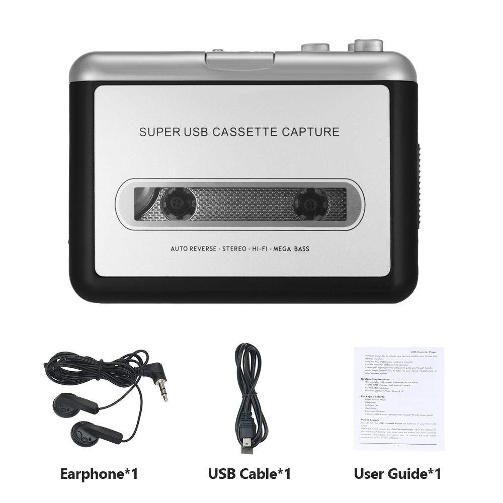 Usb-kassettinspelning kassettband till -mp3 -konverterare till dator hifi-ljud megabas musikspelare med hörlurar: Default Title