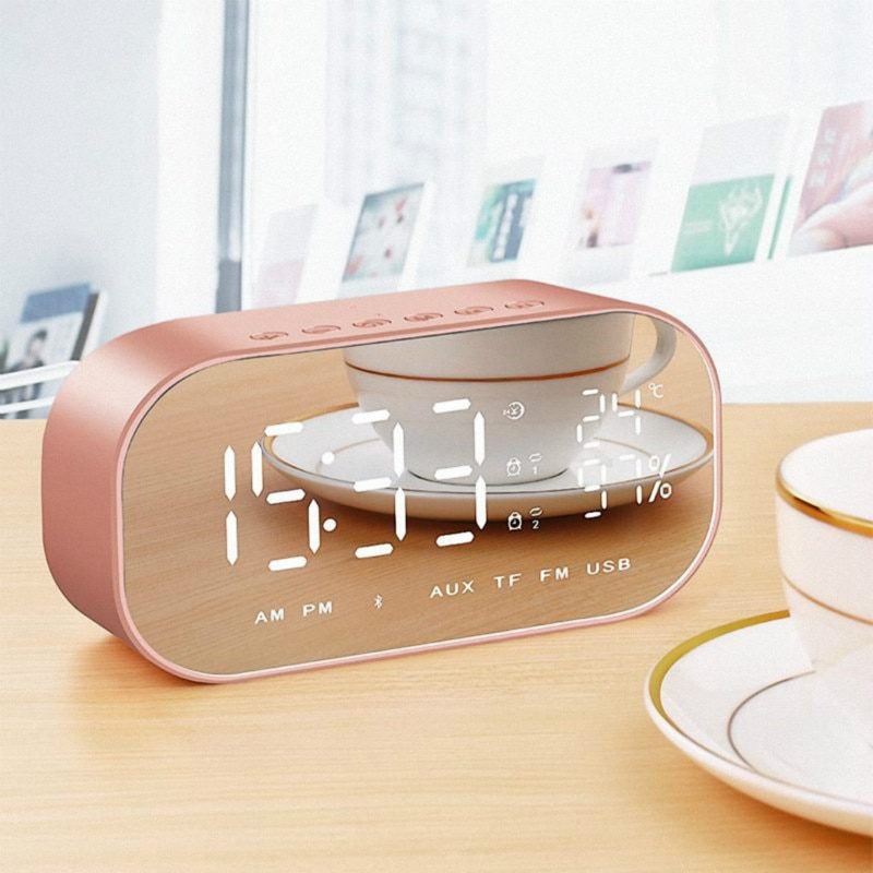 Led Wekker Met Fm Radio Draadloze Bluetooth Speaker Spiegel Display Ondersteuning Aux Tf Usb Muziekspeler Draadloze Voor Kantoor thuis