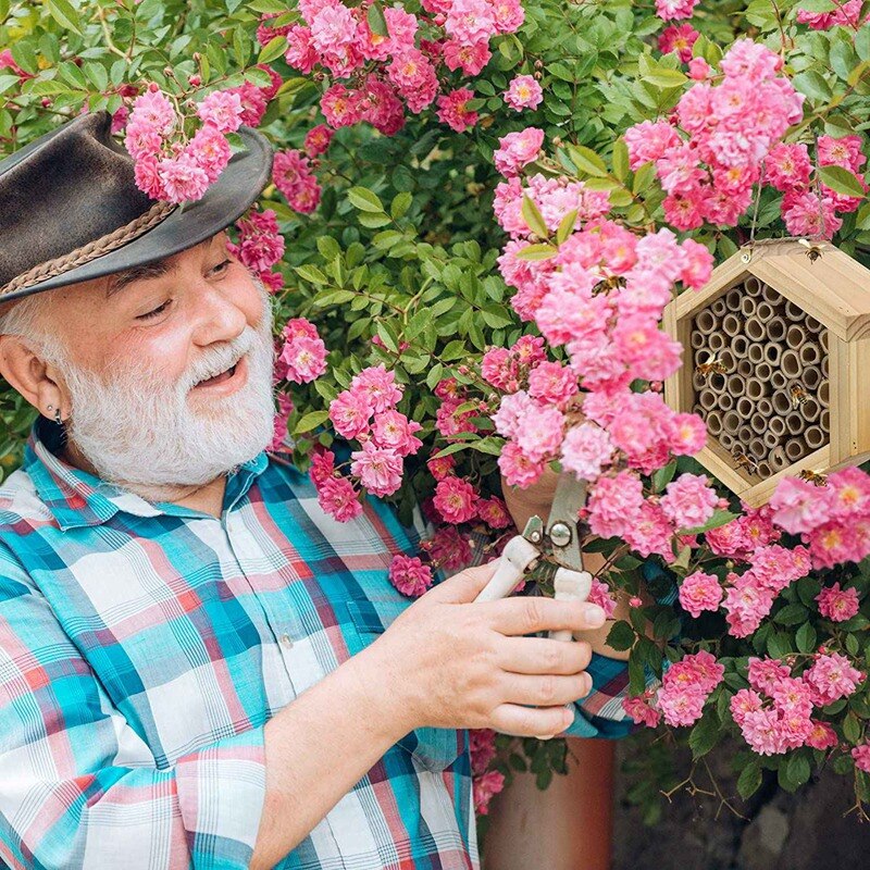 Handmade Natural Bamboo Bee Hive Mason Bee House Attracts Peaceful Bee Pollinators for the Garden