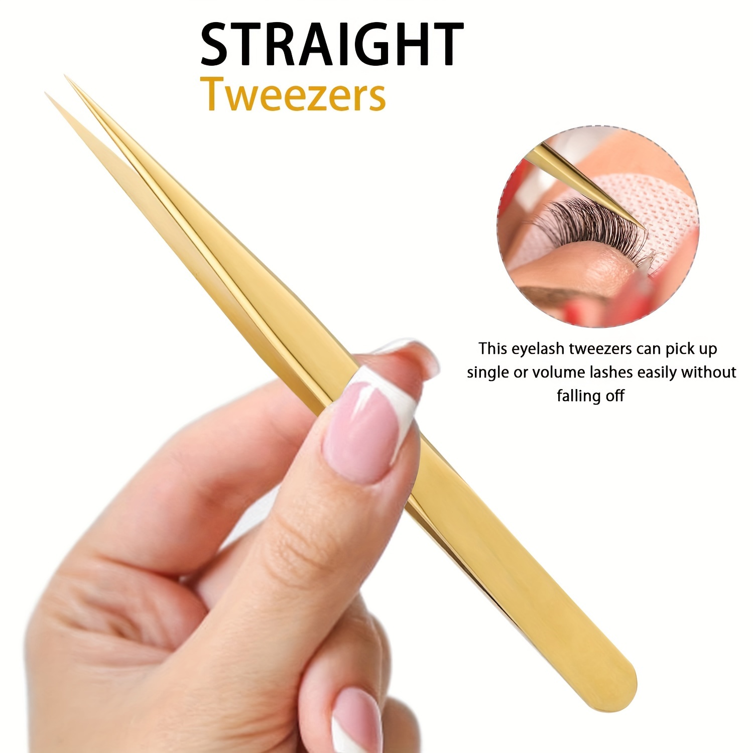 Juego de pinzas para pestañas de alta precisión: incluye 3 pinzas para pestañas de acero inoxidable para extensiones de pestañas clásicas individuales y de volumen: Naranja