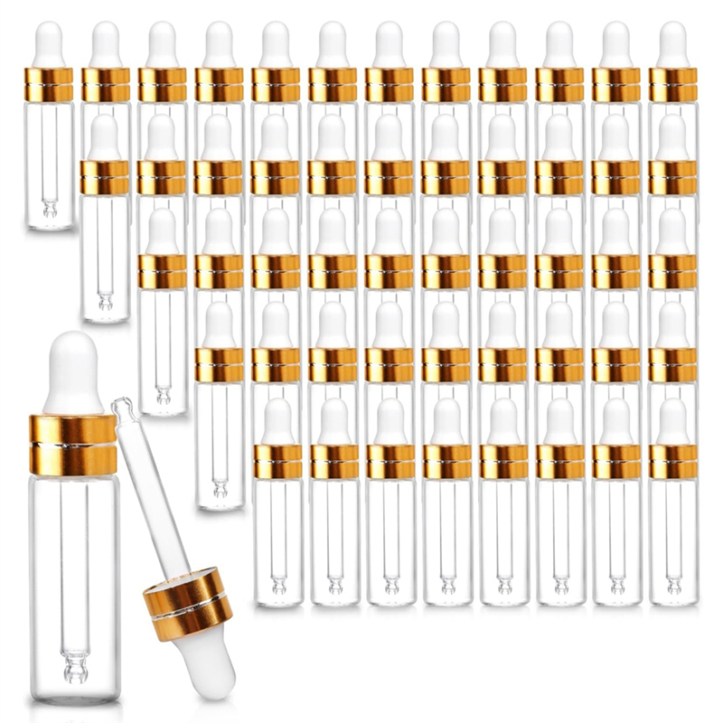 50 Pack 2Ml Clear Glass Dropper Bottles, Mini Sample Dropper Bottles For Essential Oils Perfume Cosmetic Liquid Easy Install: Default Title