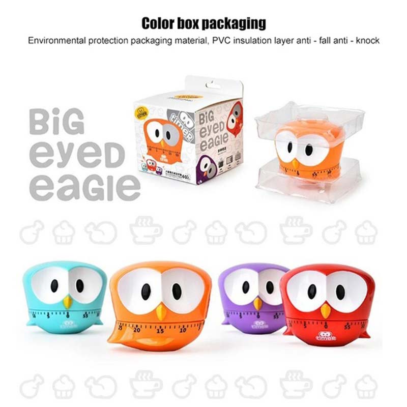 1 Pcs Mechanische Timer Cartoon Plastic Big Eye Eagle Stijl Keuken Gadget Keuken Koken Ei Timer Blauw/Rood/groen/Orange