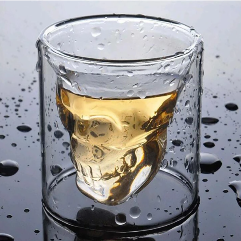 Krus gjennomsiktig krystallskallehodeglass kopp til whisky vin vodka bar klubb øl kaffe te pottemaker med dobbel bunn