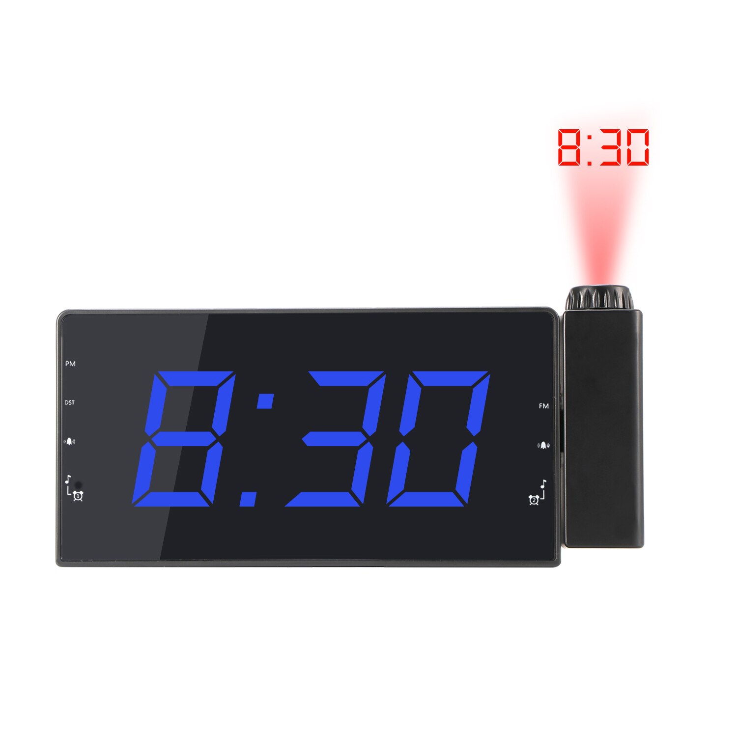 Digital Radio Alarm Clock Projection Snooze Timer Temperature LED Display USB Charge Cable 180 Degree Table Wall FM Radio Clock