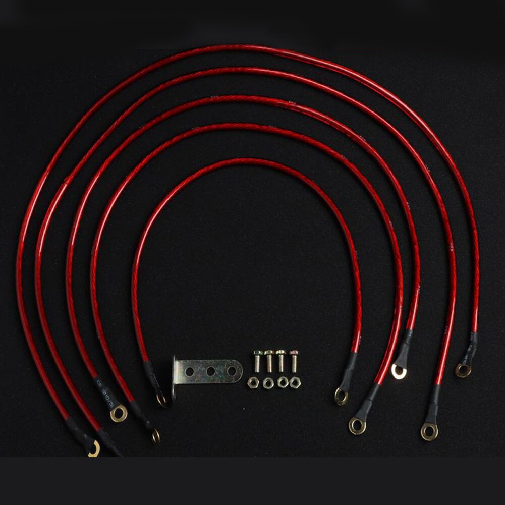 5 X Red Increase Horsepower Ground Wire 5-Point Car High Performance Grounding Earth Cable Wire Parts Kits