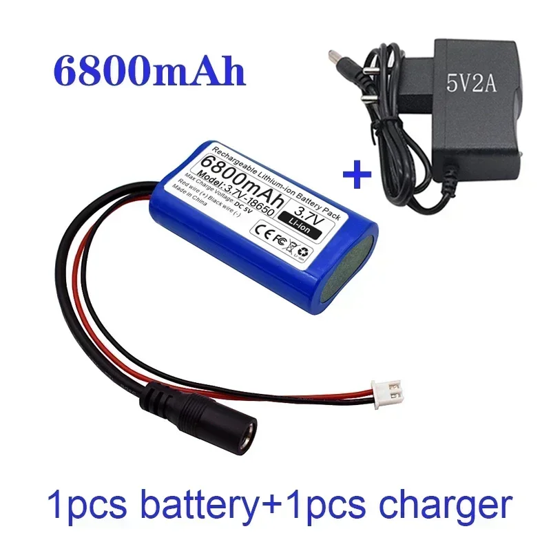 3.7V 6800mAh 18650 Li-ion rechargeable battery pack For Fishing LED Light megaphone speaker Emergency toy battery+XH2.54-2P Plug: Gold