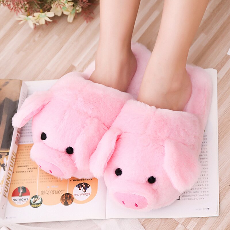 Women's Slippers Winter Velvet Short Plush Slippers Couple Comfy Home Slippers Cute Pig Shoes for Women