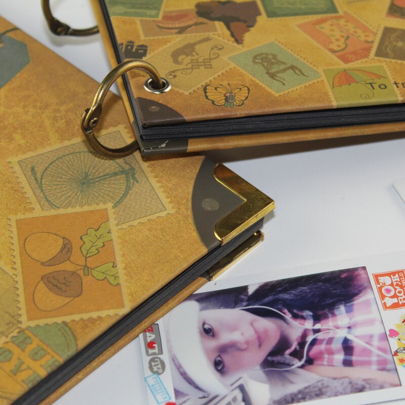 Diy bryllup fotoalbum kohud papir håndlavet rejse tema fotoalbum familie hukommelse rekord scrapbog album