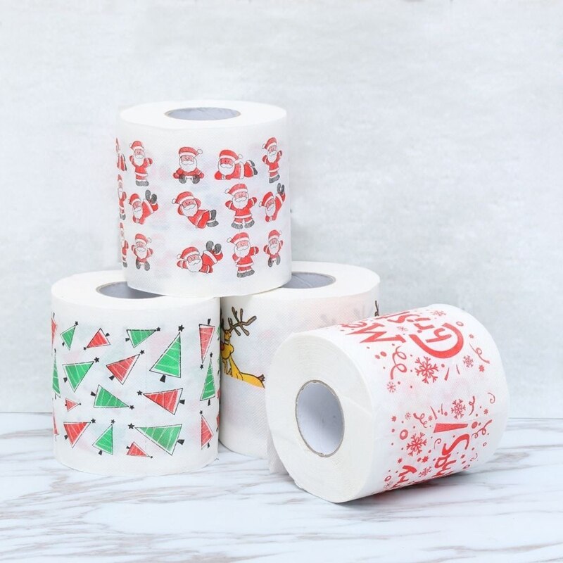 Rollo de 6 rollos de papel higiénico impreso de Santa Feliz Navidad suministros de papel higiénico para el hogar, baño y habitación, rollo de papel higiénico, de Navidad para Decoración