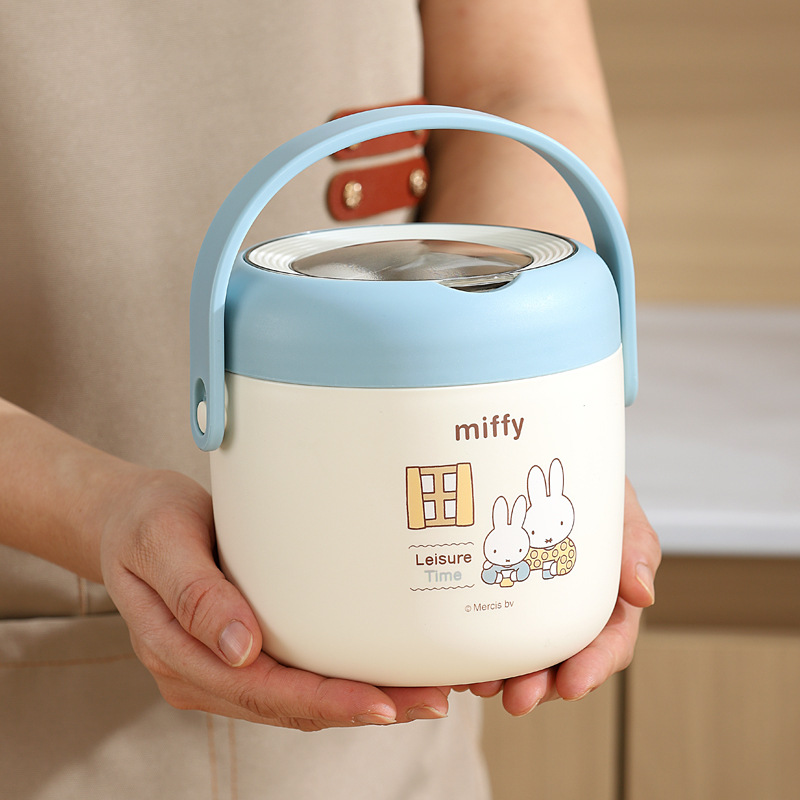 Cartoon Miffy Rabbit Insulated Lunch Box Kawaii Miffy Cartoon Stainless Steel Student Comes with Meal Double Layered Lunch Box