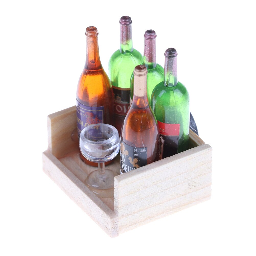 1einstellen Miniatur Wein Saft Flaschen Tasse Holz Gestell 1:12 Puppenhaus Trinken Modell Küche Möbel Spielzeug