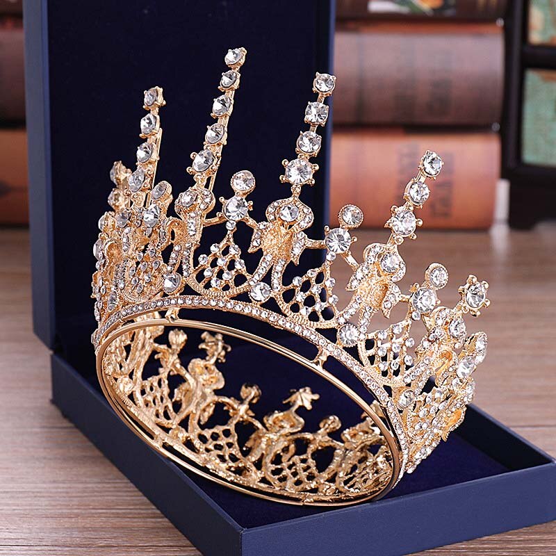 Forseven Volledige Cirkel Ronde Tiara En Kroon Rhinestone Crystal Diadem Bruid Coronale Hoofddeksel Haar Sieraden Accessoires Jl