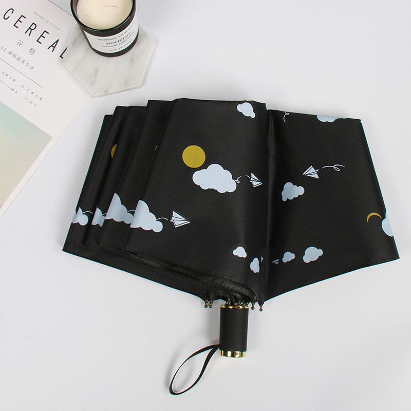 Frauen Luxus Leichte Regenschirm Schwarz Beschichtung Sonnenschirm 3 Falten Sonnenschutz Regen Regenschirm unisex Reise Protable Regenschirm