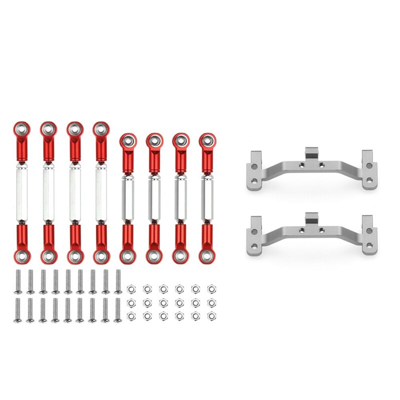 for MN D90 D91 D96 D99S MN99S MN90 1/12 RC Car Upgrade Parts Metal Pull Rod Steering Link Rod Pull Rod Base Set: Red