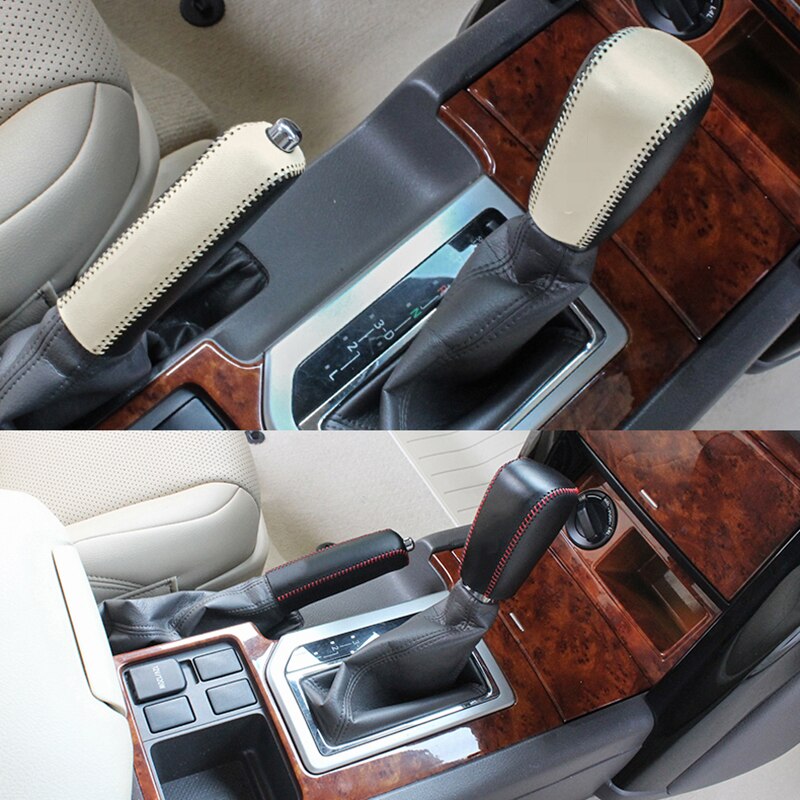 Para Toyota Land Cruiser Prado Fj150 DIY PU palanca de cambios de cuero y cubierta de freno de mano trim accesorios de estilo de coche 2 uds