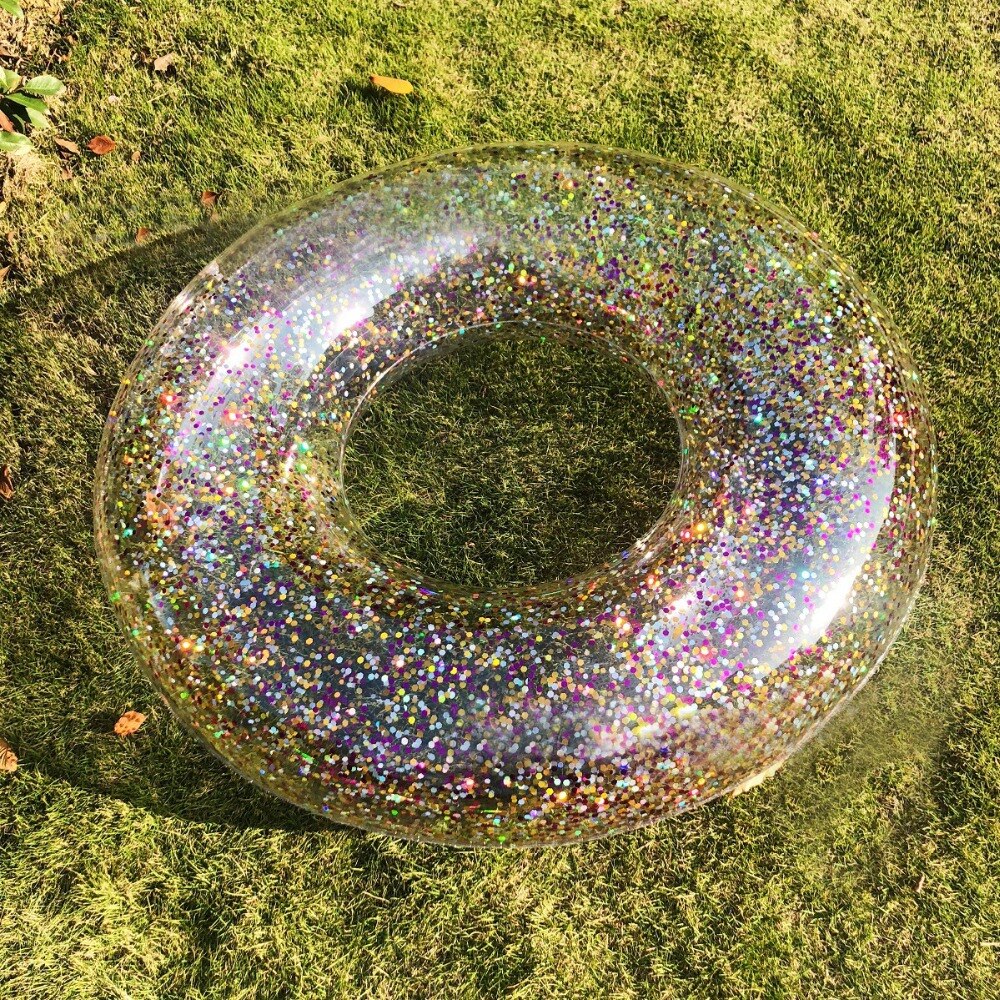 Flotador gigante para niños y adultos, anillo de natación de 60/70/80/90cm/120cm con purpurina colorida, tubo de piscina inflable, juguetes de diversión con agua