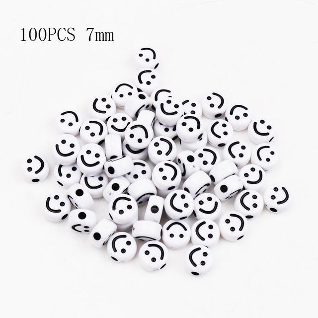 100 Stück 7 x 4 mm bunte lächelnde Gesicht Buchstaben Acryl verlieren Distanzperlen für Schmuckherstellung DIY Armbinde Zubehör: Licht Grün