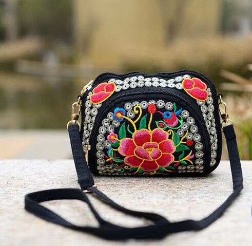 Sac à main Vintage Hmong pour femmes, fourre-tout, sacoche Hippie ethnique, sac à bandoulière brodé Boho: Red Flower