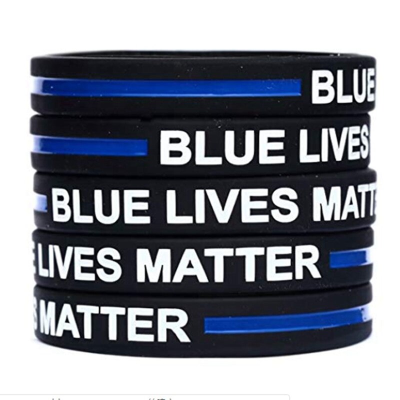! Pulseras de goma de silicona de línea azul y negra fina, pulseras de estilo policial Lives Matter,