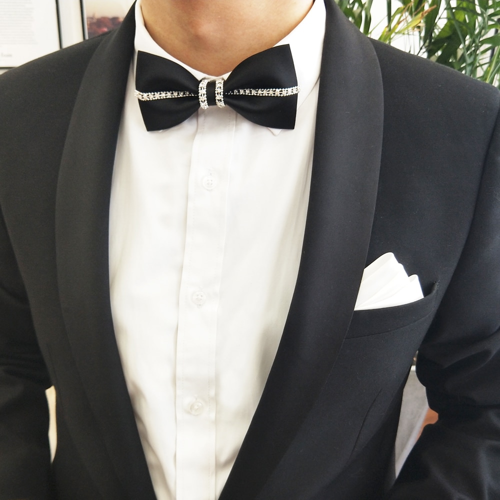 Pajarita de seda para hombre, corbata de diamante hecha a mano de lujo para boda, original, conjunto de pañuelo de corbatín retro para negocios