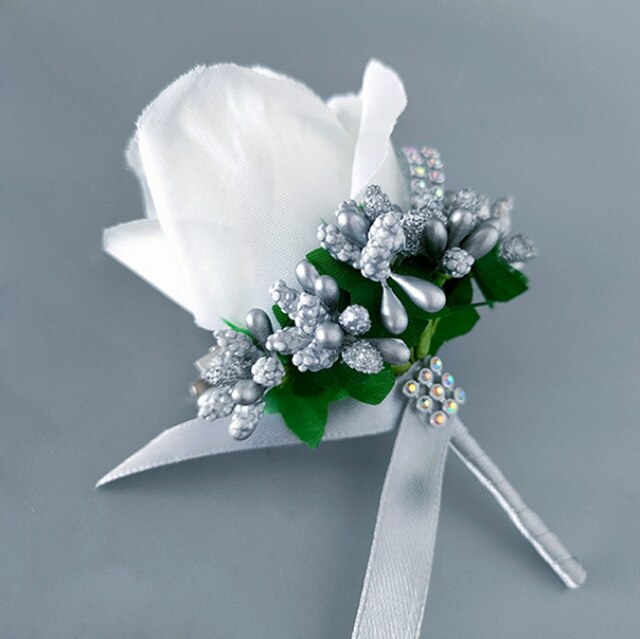 Corsage de mariage fait main avec des fleurs artificielles en soie, avec une broche pour homme, 1 pièce: Color 3