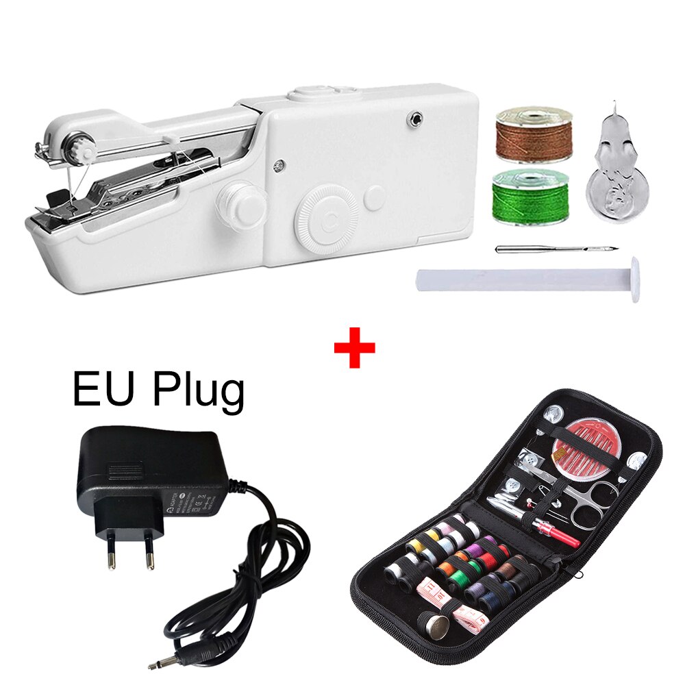 Bærbar mini hånd symaskin husholdning håndholdt symaskin elektrisk søm håndarbeid sett for diy klær søm: Sett 3