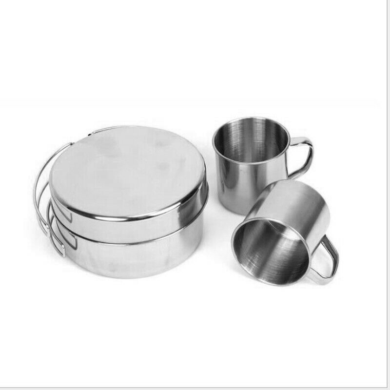 8pcs Outdoor Camping Hiking Cookware Non-Stick Set Stainless Steel Stacking Pots Picnic Cooking Bowl Pot Pan Hiking Picnic Pot